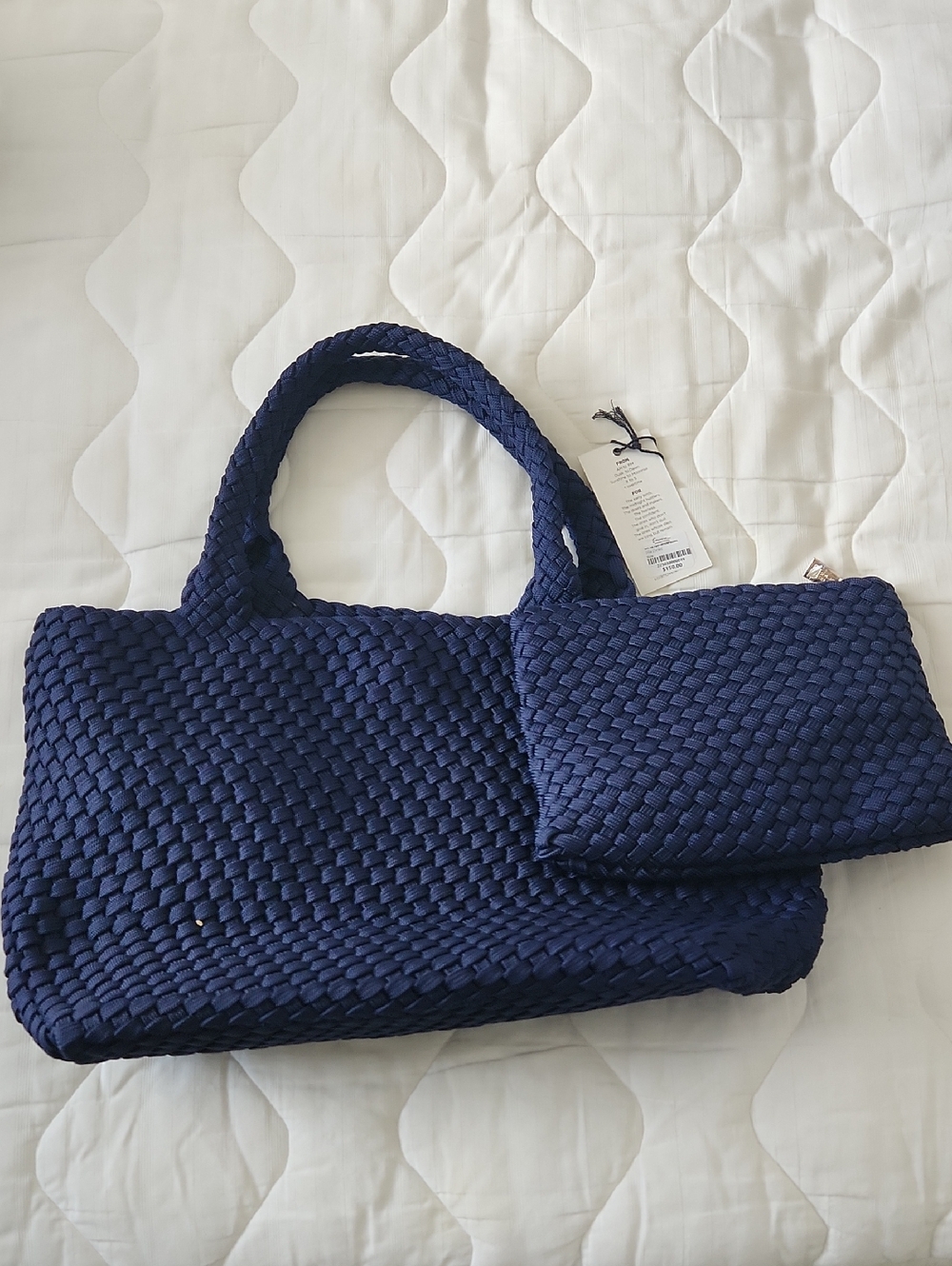 Navy Woven Tote Bag with Wristlet - Women Brand New